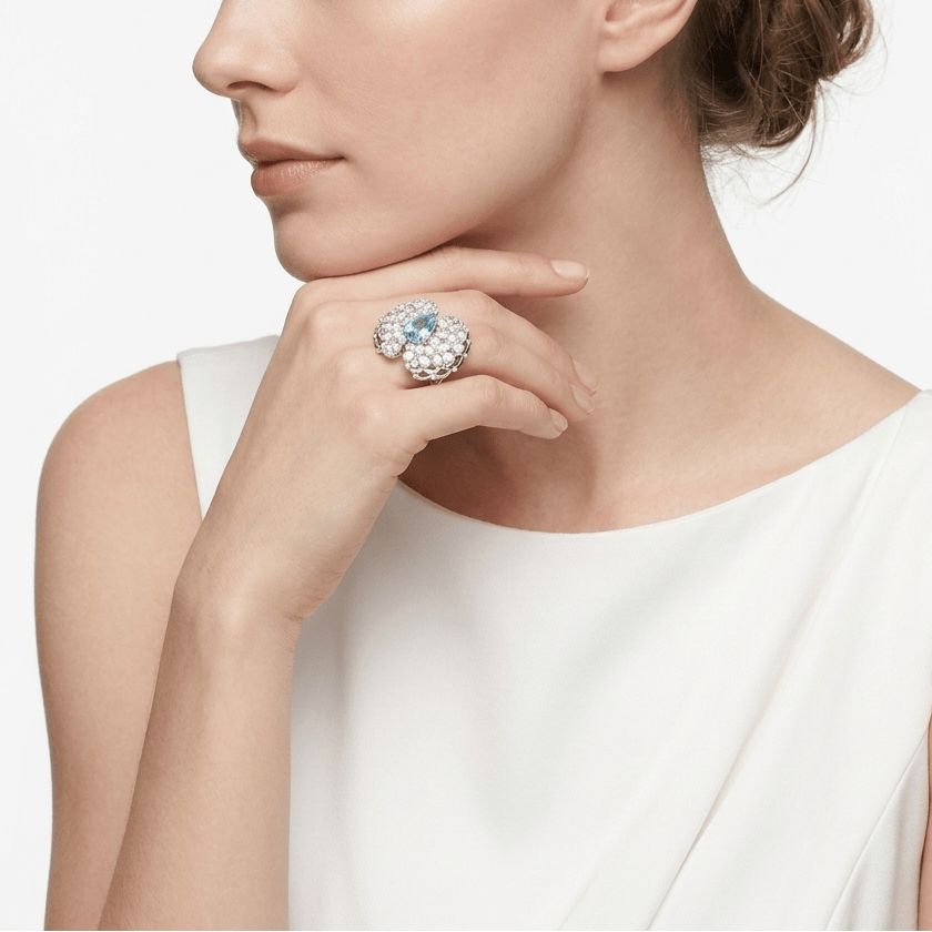 Azure Petal Waterfall Cluster Ring - Gem Vivi