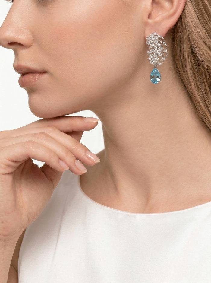 Azure Petal Waterfall Earrings - Gem Vivi