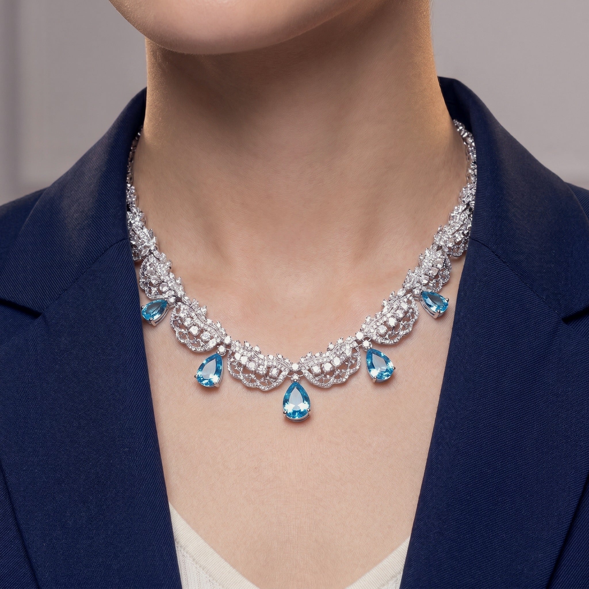 Azure Petal Waterfall Necklace - Gem Vivi
