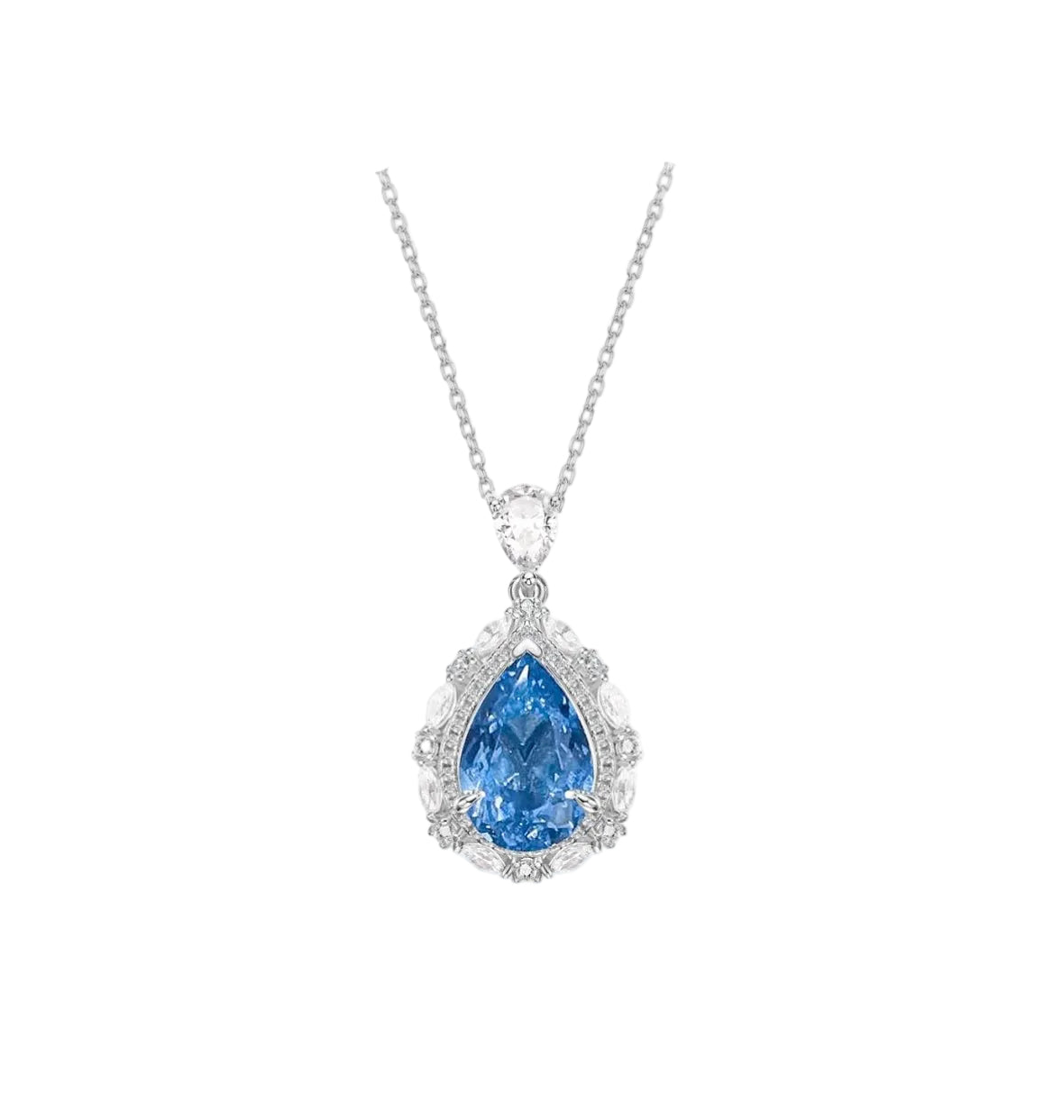 Azure Teardrop Halo Pendant - Gem Vivi