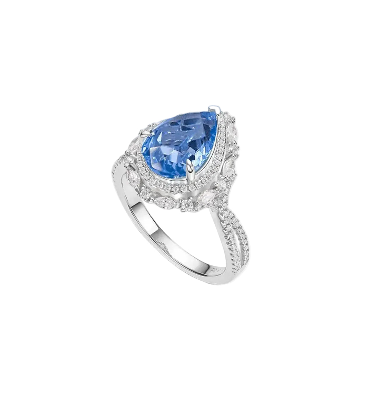 Azure Teardrop Halo Ring - Gem Vivi