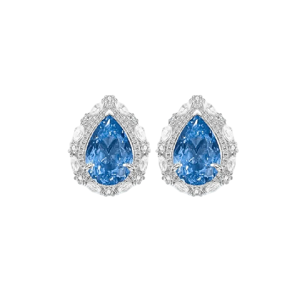 Azure Teardrop Halo Studs - Gem Vivi