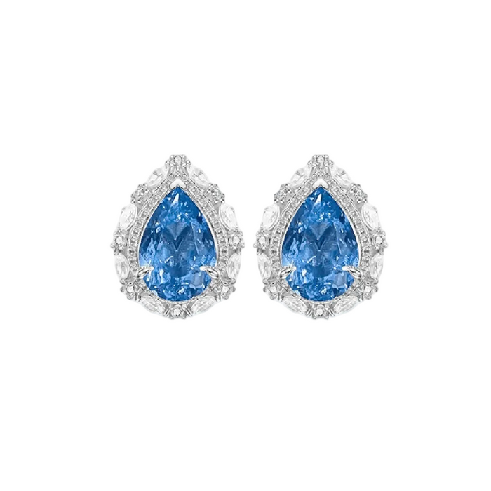 Azure Teardrop Halo Studs - Gem Vivi