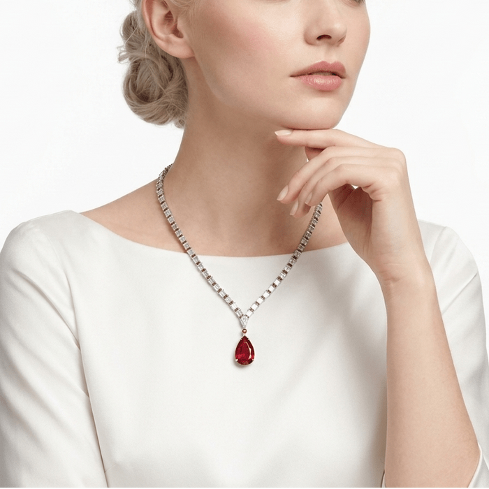 Baguette And Teardrop Ruby Statement Necklace - Gem Vivi