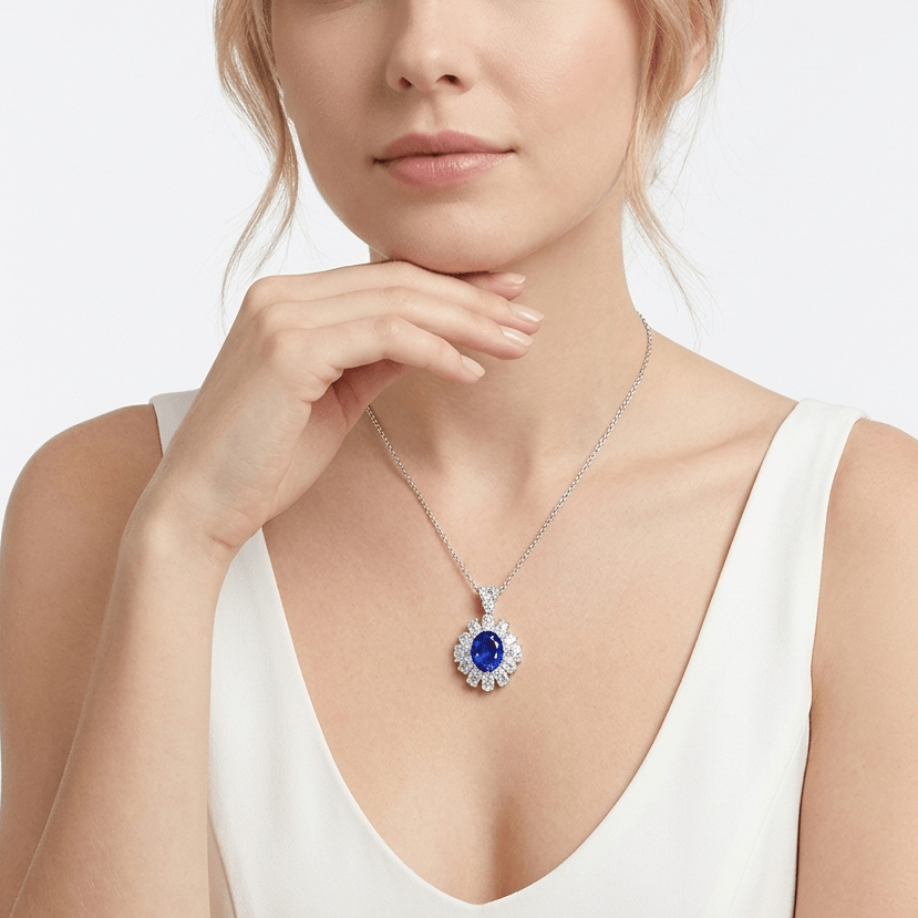 Bloom Royal Halo Pendant Necklace - Gem Vivi