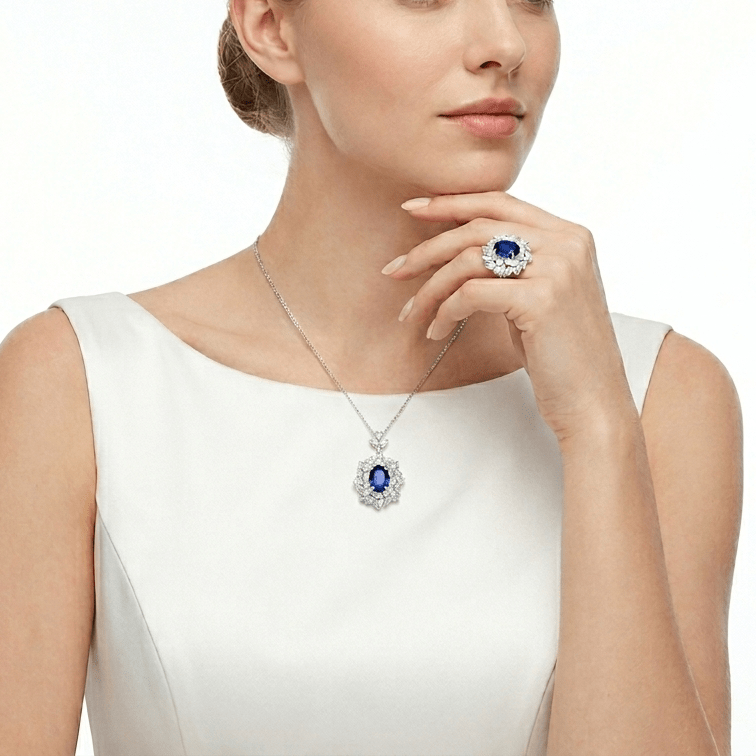 Blue Midnight Royale Marquise Halo Pendant - Gem Vivi