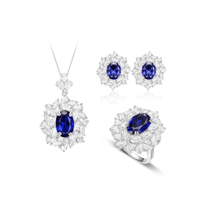 Blue Midnight Royale Marquise Halo Pendant - Gem Vivi