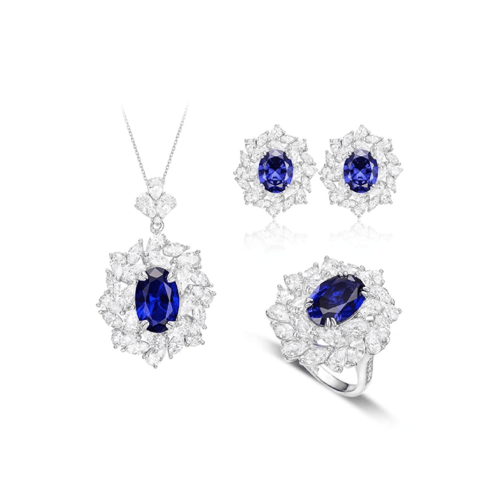 Blue Midnight Royale Marquise Halo Pendant - Gem Vivi
