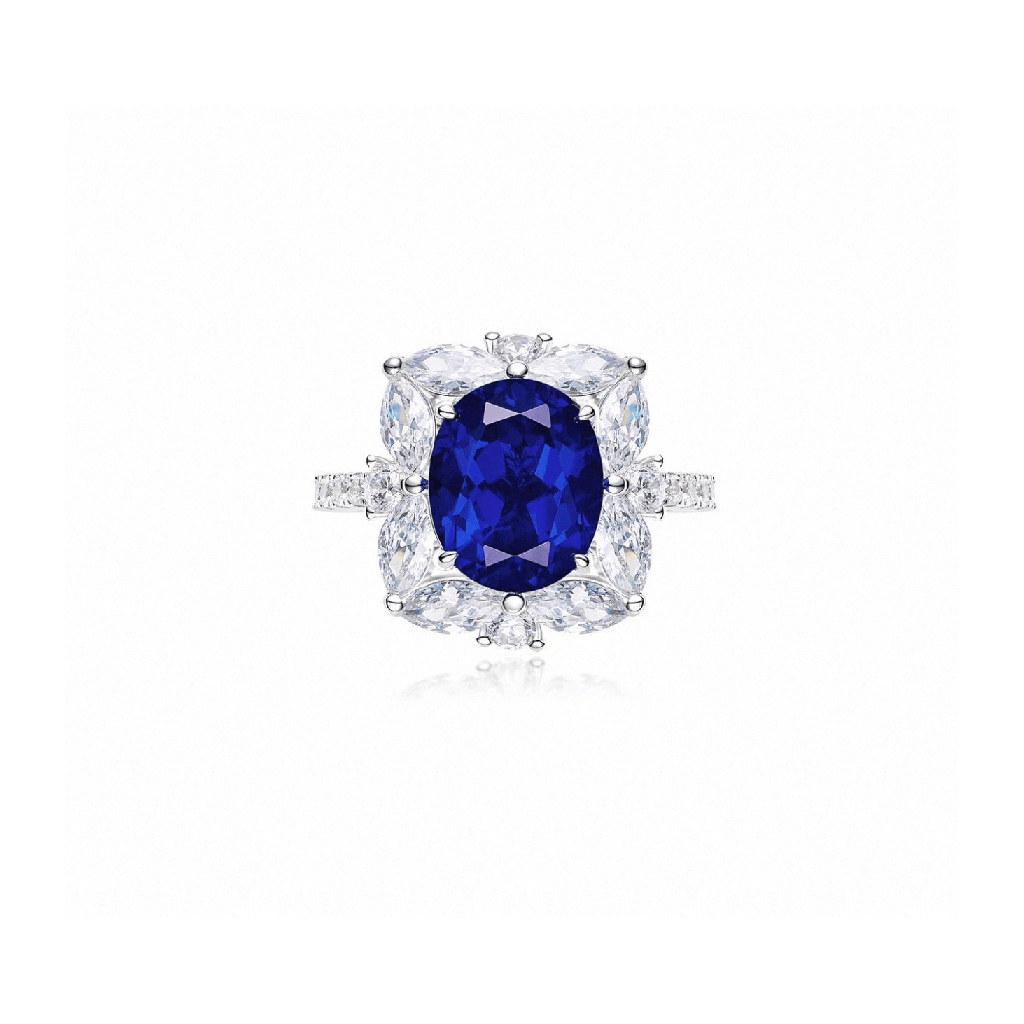Blue Sapphire Bloom Halo Ring - Gem Vivi