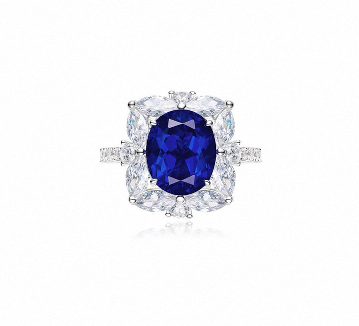 Blue Sapphire Bloom Halo Ring - Gem Vivi