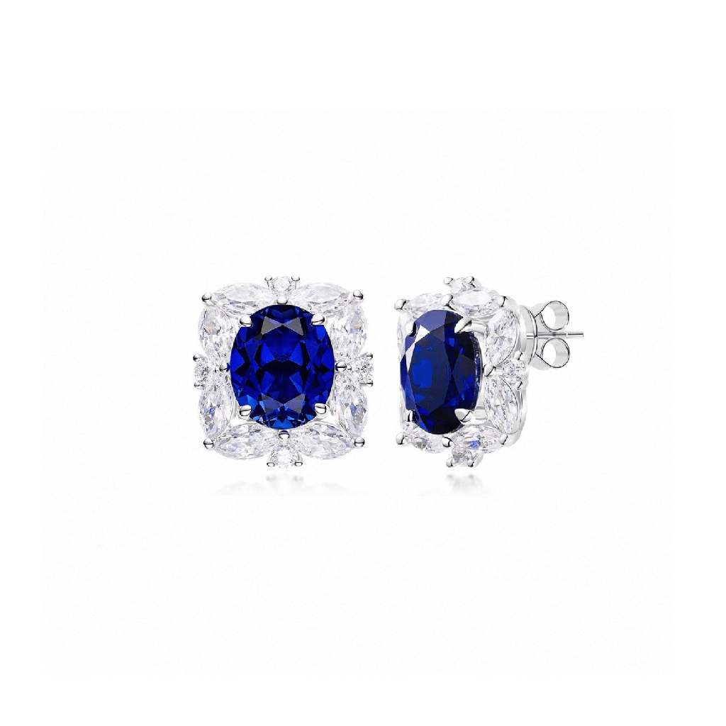 Blue Sapphire Bloom Halo Stud Earrings - Gem Vivi