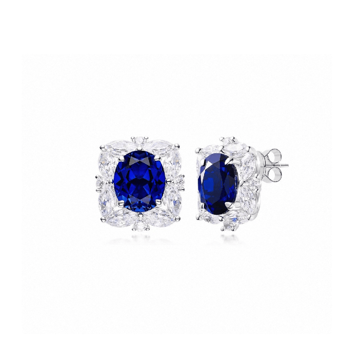 Blue Sapphire Bloom Halo Stud Earrings - Gem Vivi