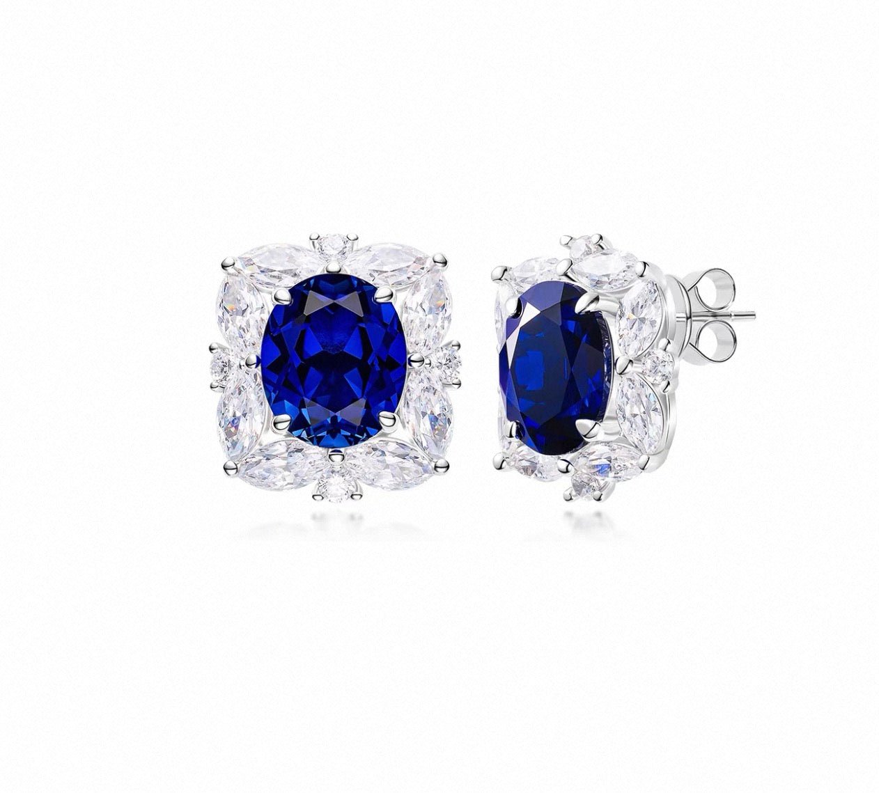Blue Sapphire Bloom Halo Stud Earrings - Gem Vivi