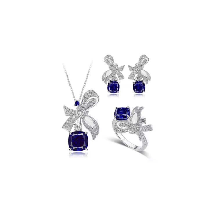Blue Sapphire Drop Ribbon Accent Ring - Gem Vivi