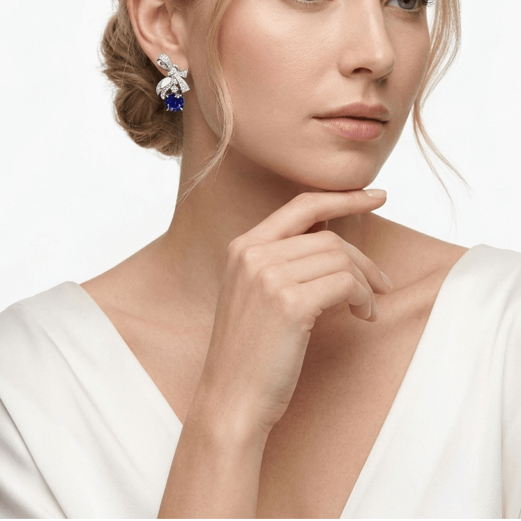 Blue Sapphire Drop Ribbon Earrings - Gem Vivi