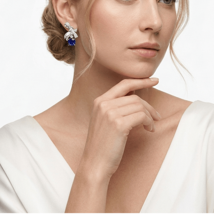 Blue Sapphire Drop Ribbon Earrings - Gem Vivi