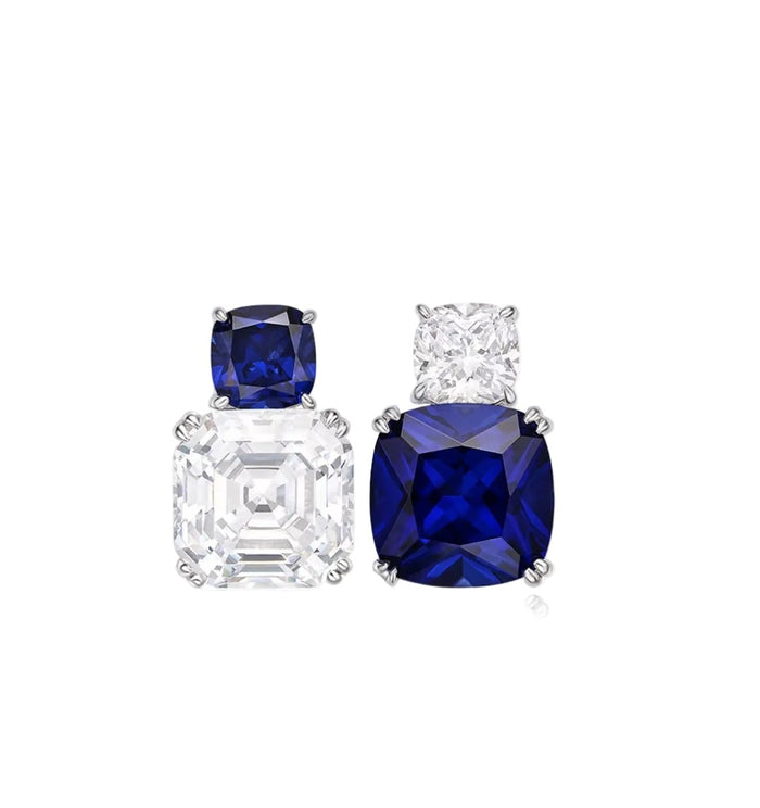 Blue Sapphire Duo Studs Earrings - Gem Vivi