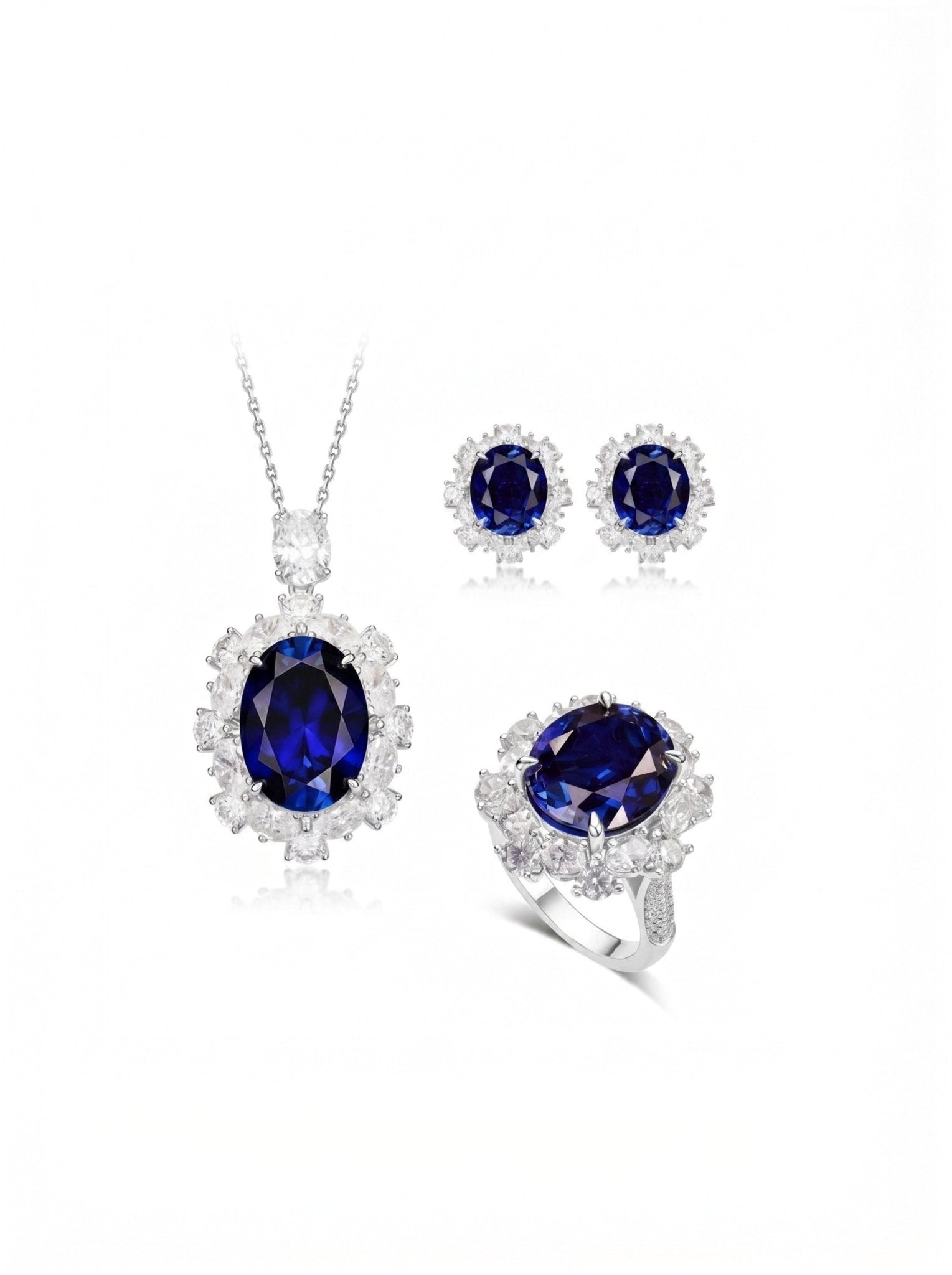 Blue Sapphire Large Halo Pendant Necklace - Gem Vivi