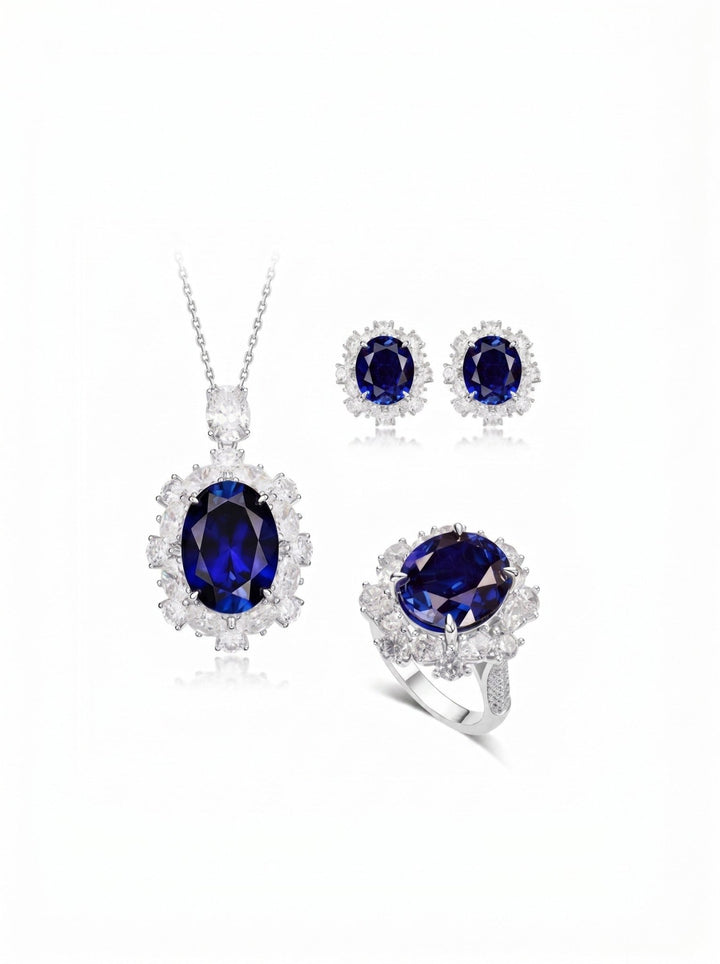 Blue Sapphire Large Halo Ring - Gem Vivi