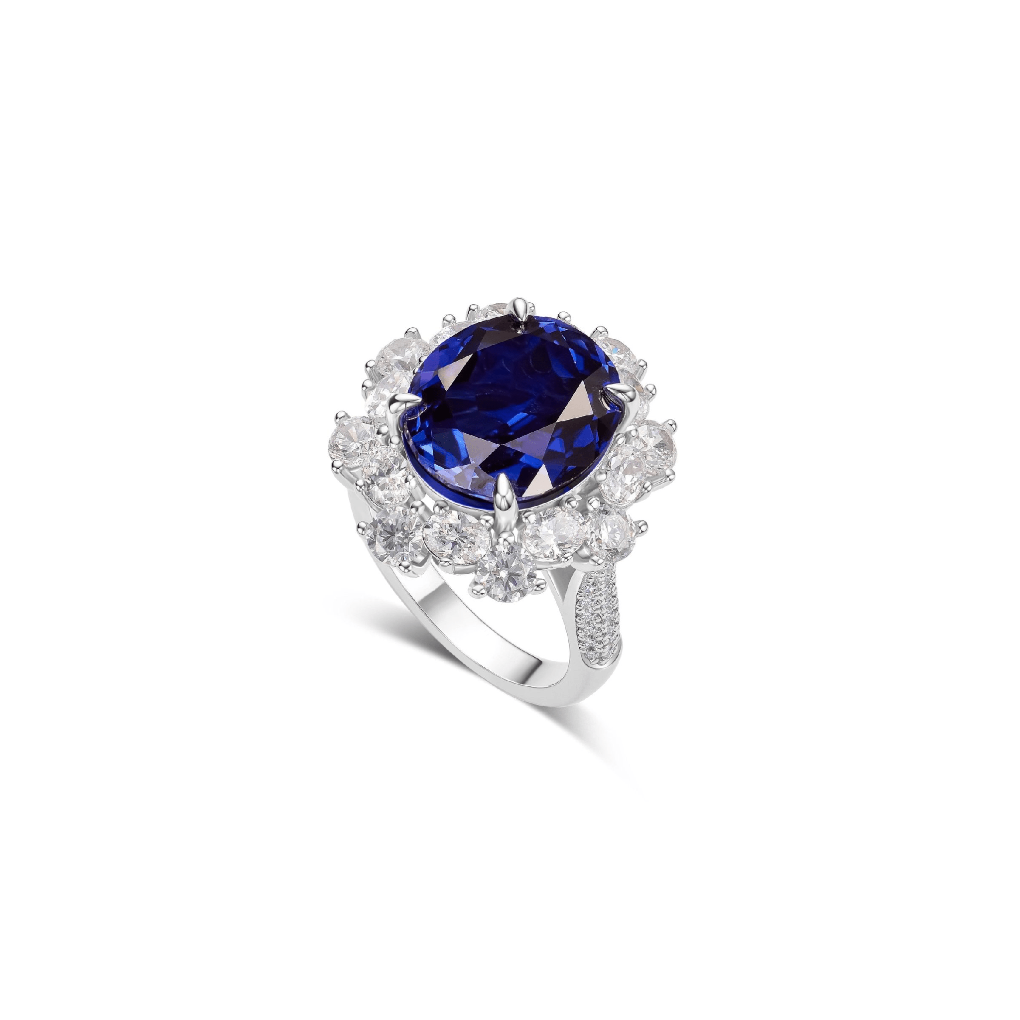 Blue Sapphire Large Halo Ring - Gem Vivi