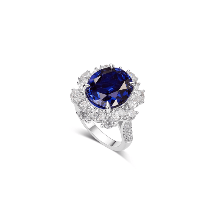 Blue Sapphire Large Halo Ring - Gem Vivi