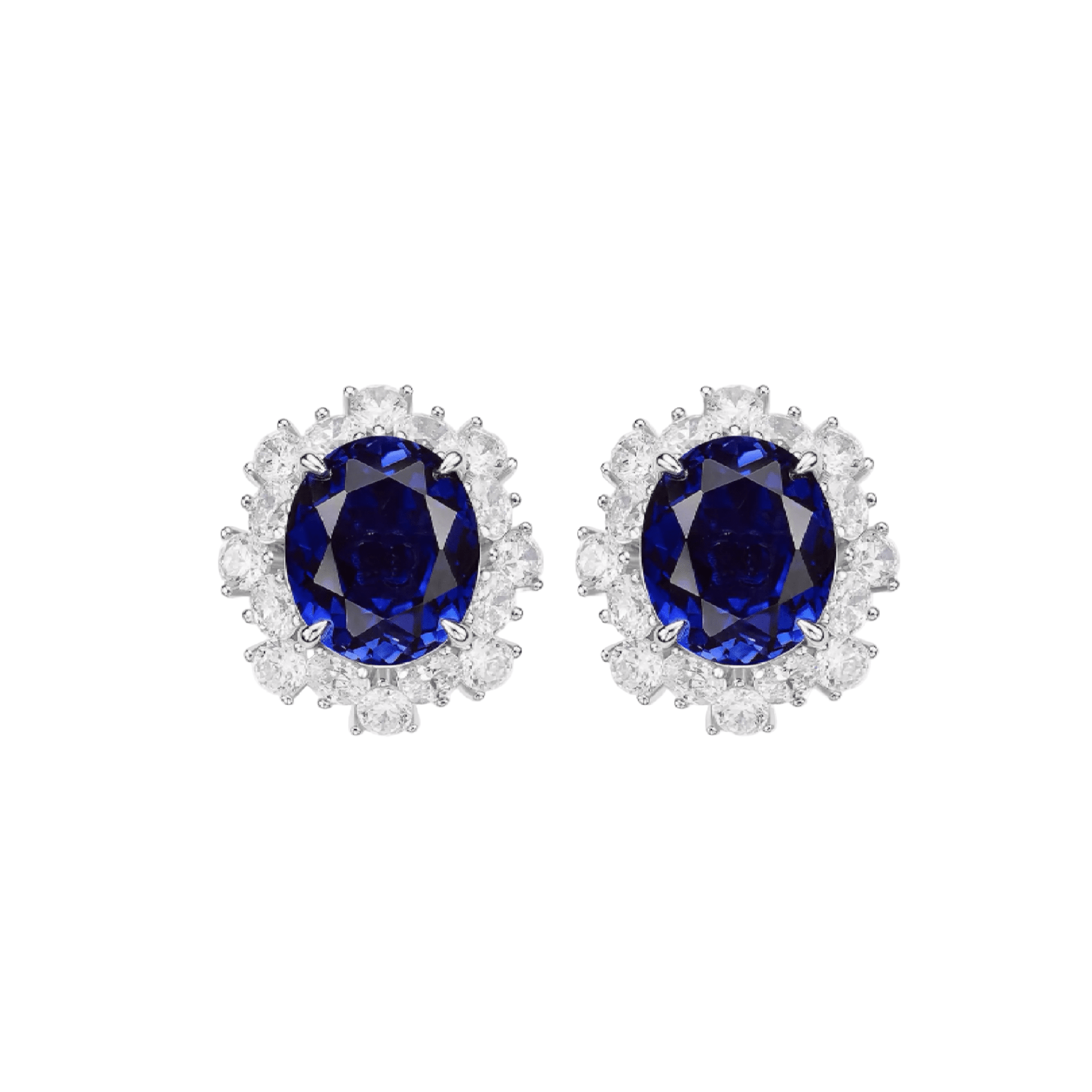 Blue Sapphire Large Halo Stud Earrings - Gem Vivi