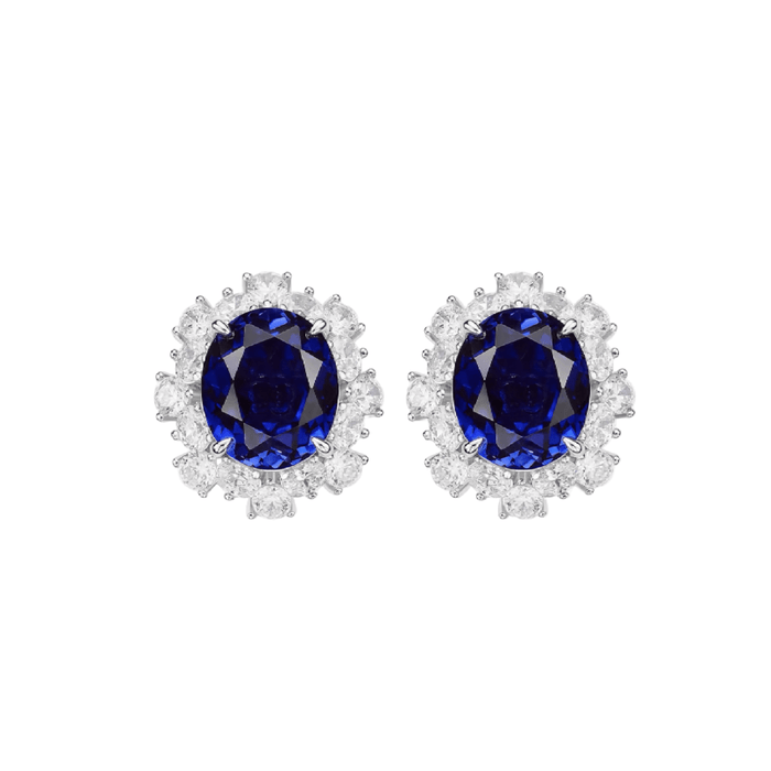 Blue Sapphire Large Halo Stud Earrings - Gem Vivi