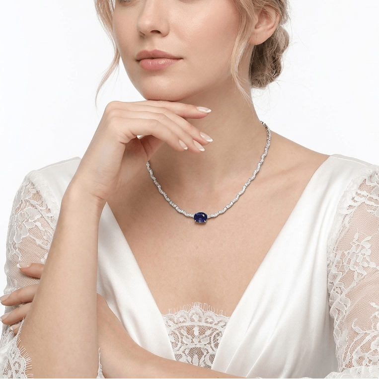 Blue Sapphire Royal Statement Necklace - Gem Vivi