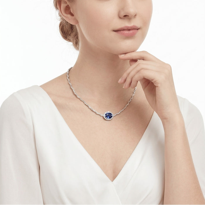 Blue Sapphire Royal Statement Necklace - Gem Vivi