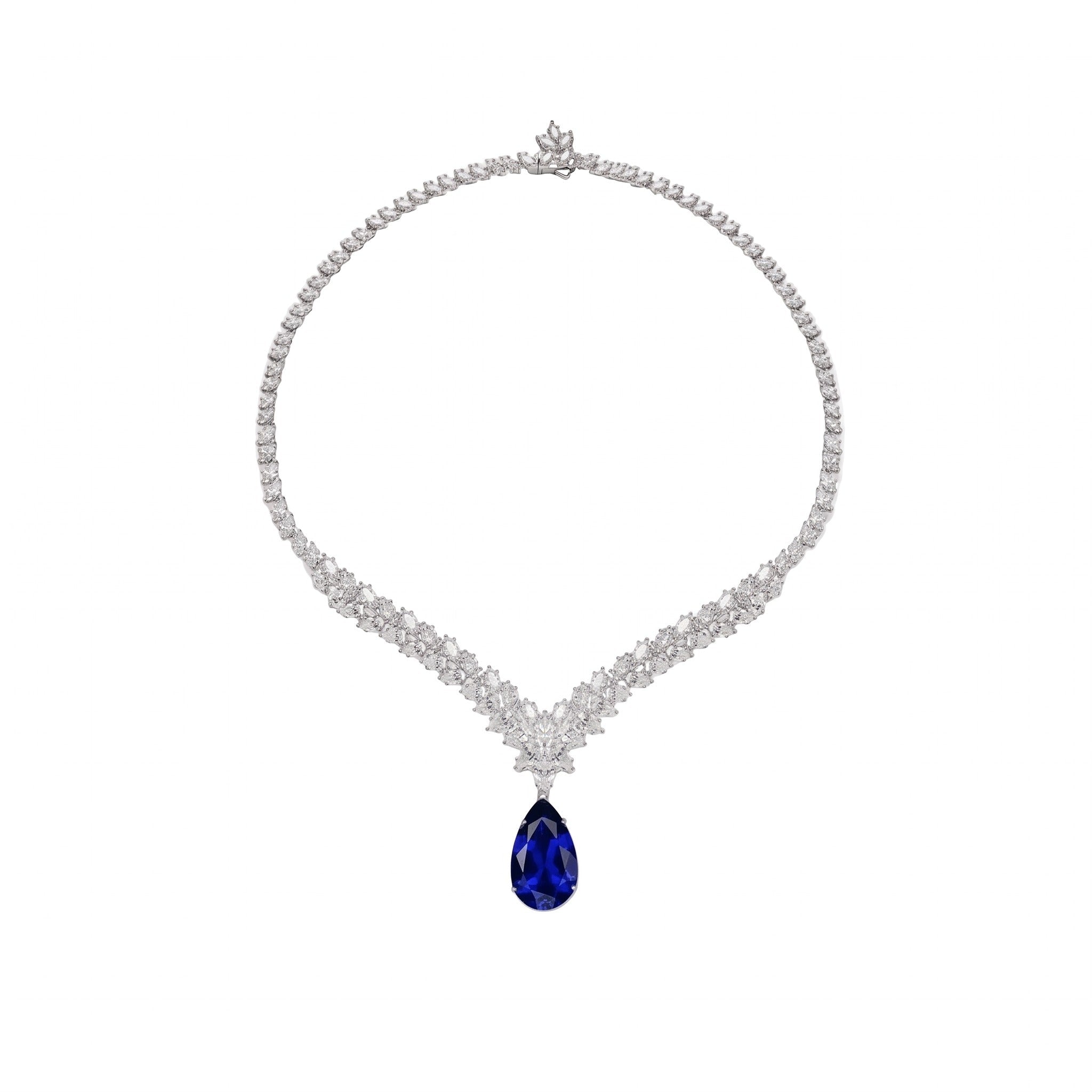 Blue Sapphire Teardrop Necklace - Gem Vivi