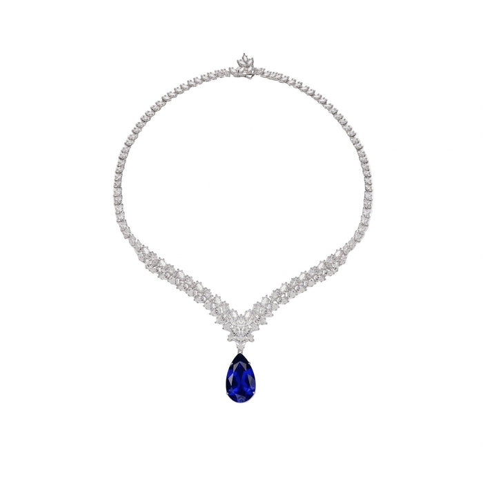 Blue Sapphire Teardrop Necklace - Gem Vivi