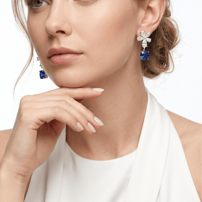 Blue Sapphire Twilight Petal Drop Earrings - Gem Vivi
