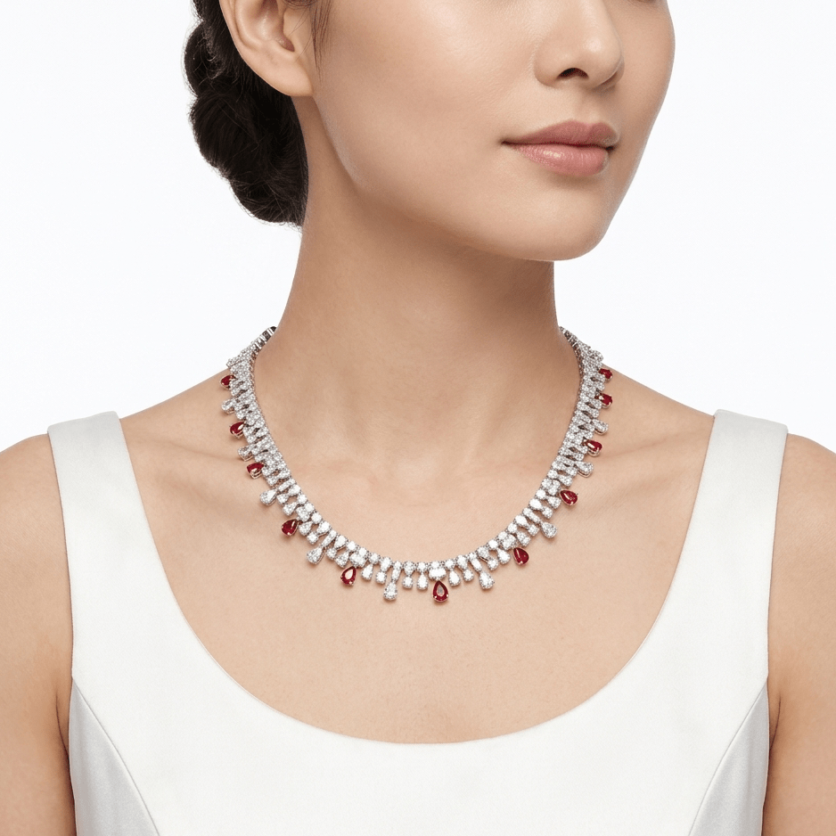 Cambria Ruby Spark Drop Necklace - Gem Vivi