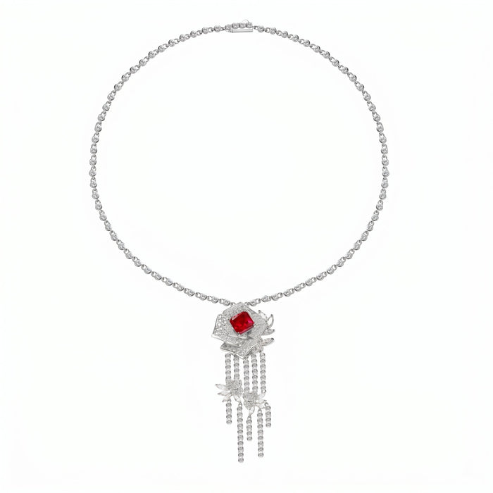 Camellia Floral Cascade Statement Necklace - Gem Vivi