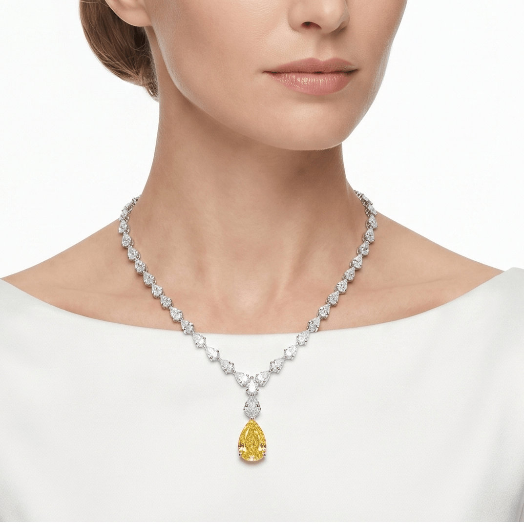 Canary Yellow Teardrop Statement Necklace - Gem Vivi
