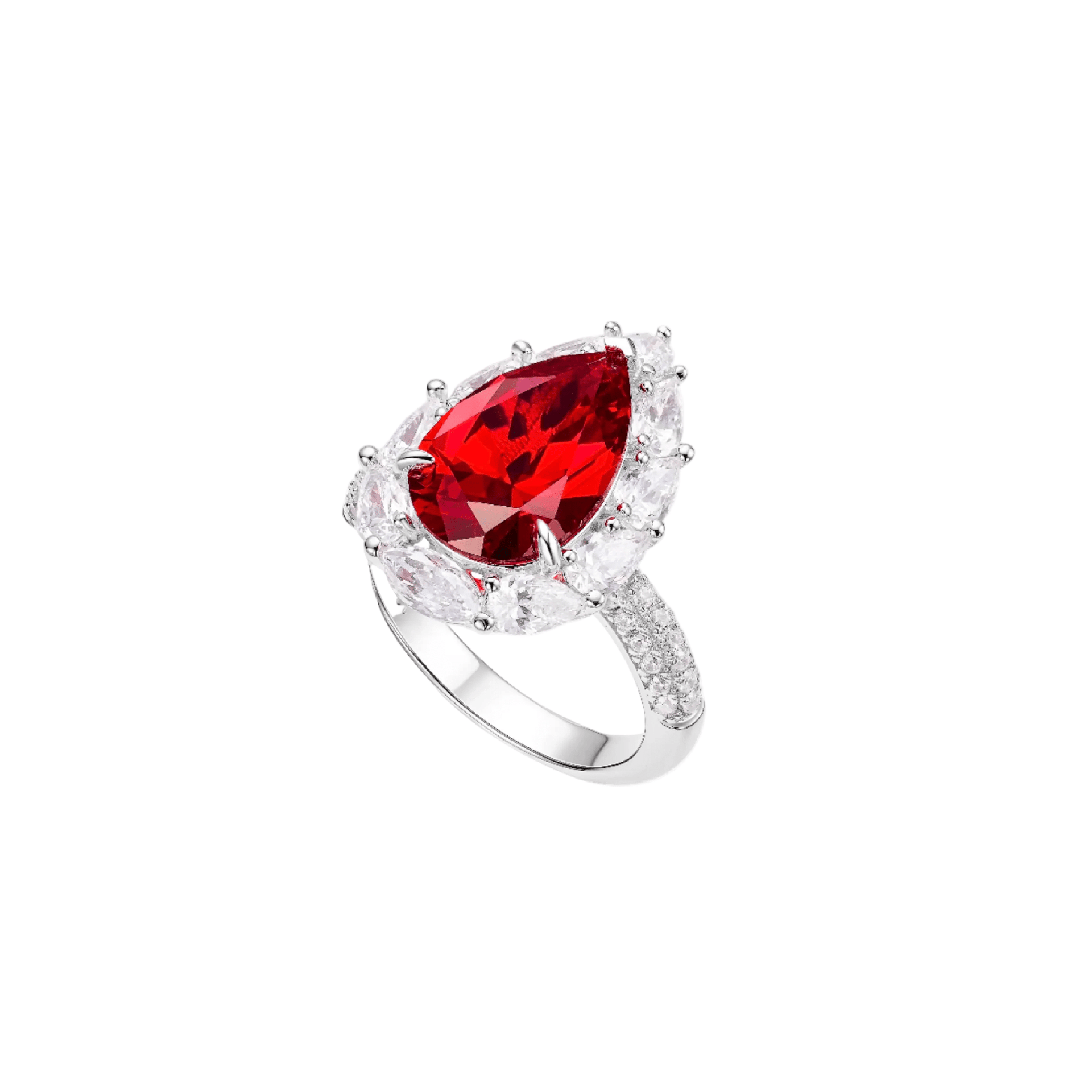 Caroline Ruby Teardrop Radiant Halo Ring - Gem Vivi