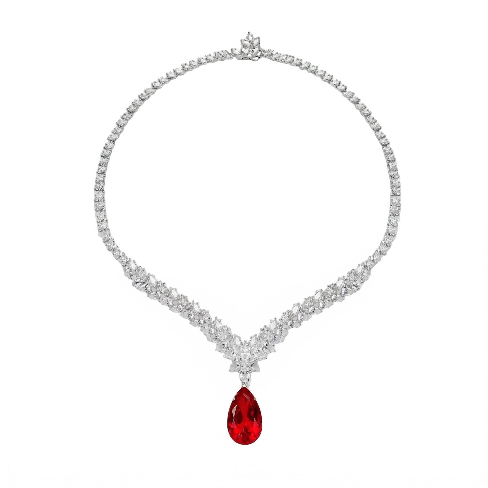 Caroline Ruby Teardrop Statement Necklace - Gem Vivi