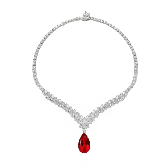 Caroline Ruby Teardrop Statement Necklace - Gem Vivi