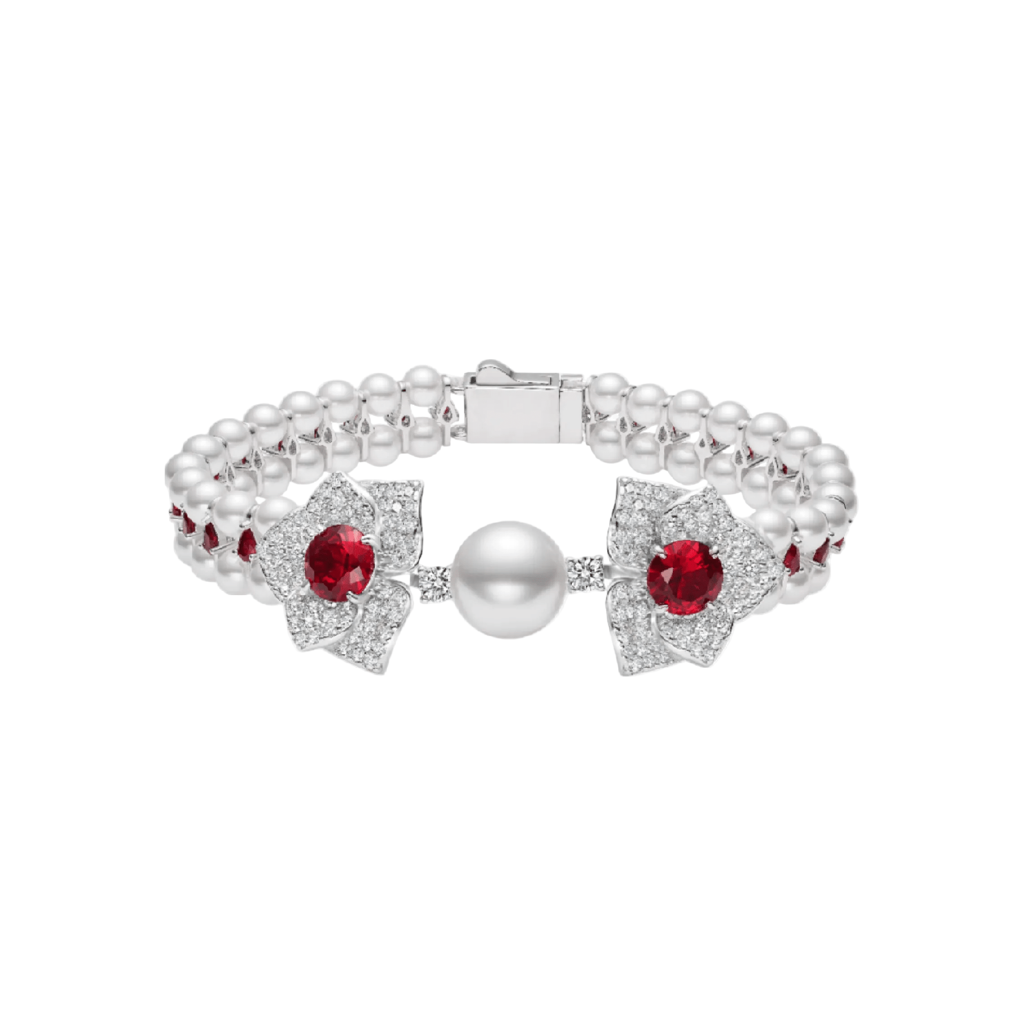 Cascade Pearl Rosette Ruby Bracelet - Gem Vivi