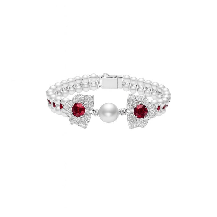 Cascade Pearl Rosette Ruby Bracelet - Gem Vivi