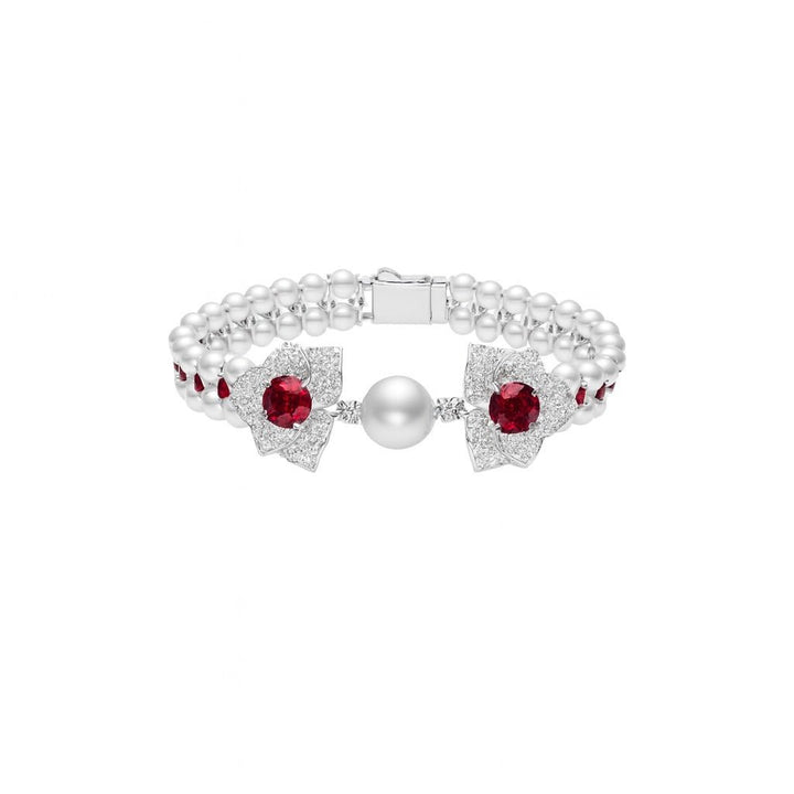 Cascade Pearl Rosette Ruby Bracelet - Gem Vivi