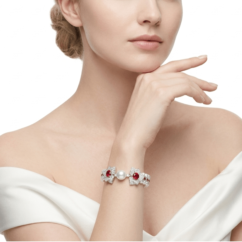 Cascade Pearl Rosette Ruby Bracelet - Gem Vivi