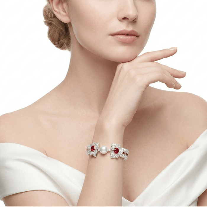 Cascade Pearl Rosette Ruby Bracelet - Gem Vivi