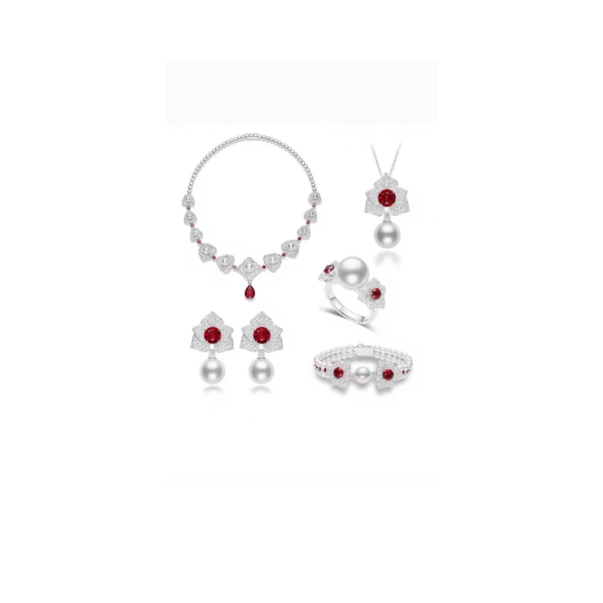Cascade Pearl Rosette Ruby Necklace - Gem Vivi