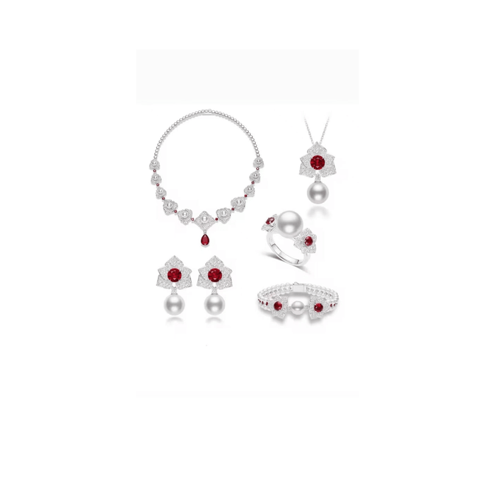 Cascade Pearl Rosette Ruby Necklace - Gem Vivi