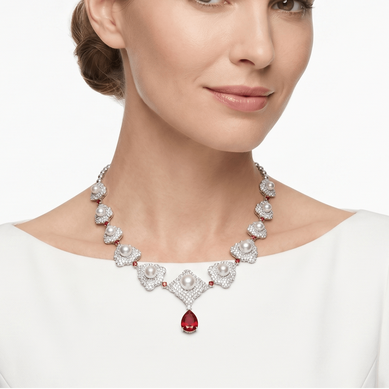 Cascade Pearl Rosette Statement Necklace - Gem Vivi