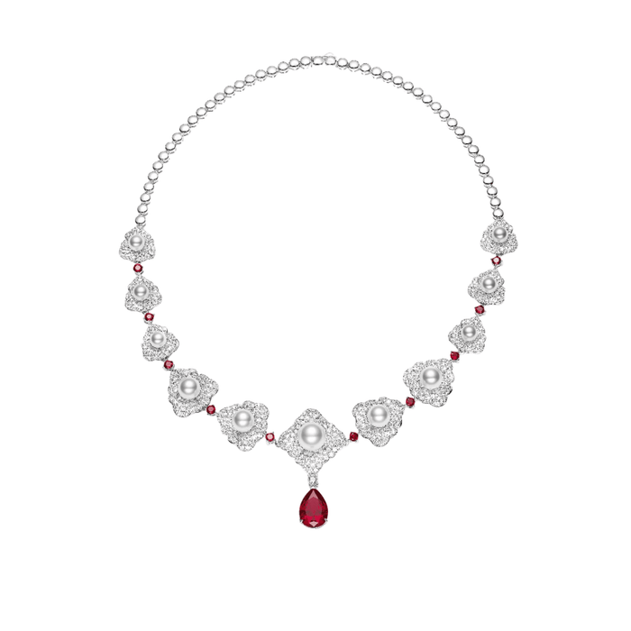 Cascade Pearl Rosette Statement Necklace - Gem Vivi
