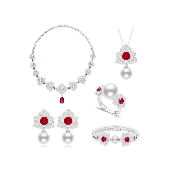 Cascade Pearl Rosette Statement Necklace - Gem Vivi