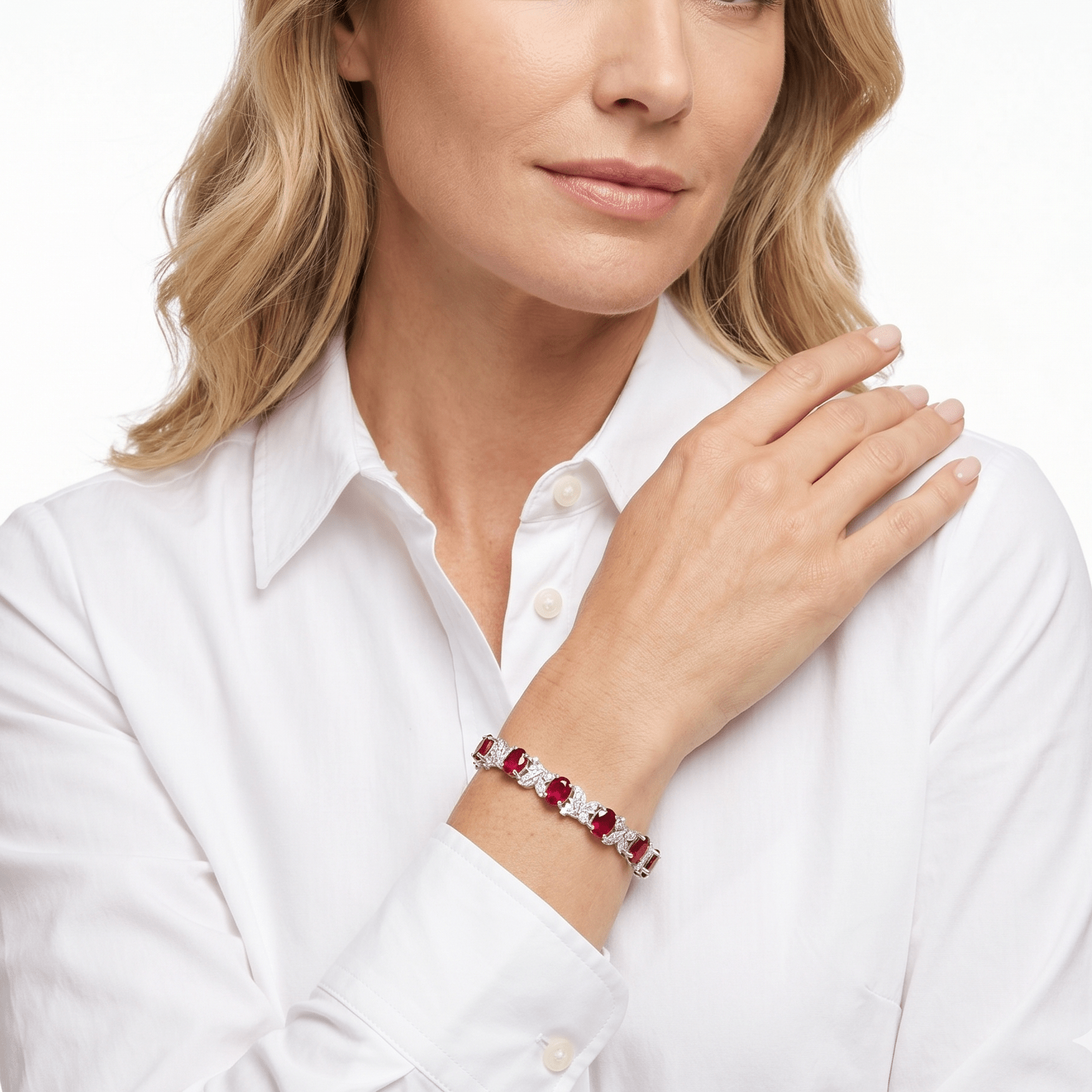 Cassia Ruby & Leaf Tennis Bracelet - Gem Vivi