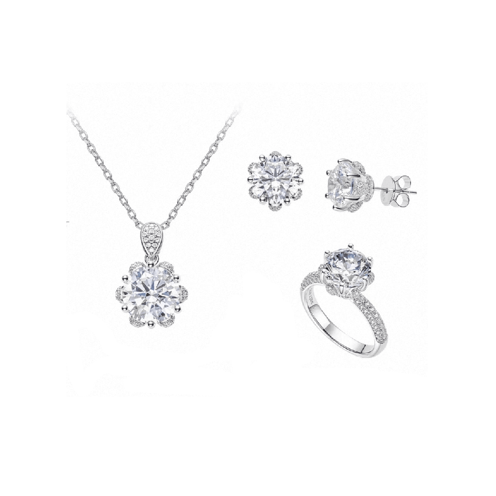 Celestial Bloom Solitaire Three-Piece Jewelry Set - Gem Vivi
